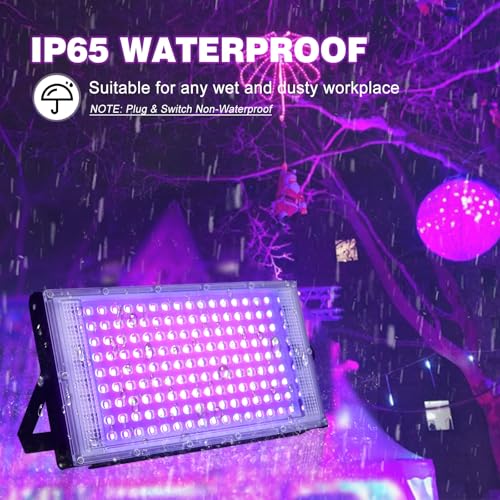 Image of 2 Pack 50W LED Light, uv lamp for Glow Party, Glow in The Dark Party Supplies IP65 Waterproof Black UV Floodlight for Light Party