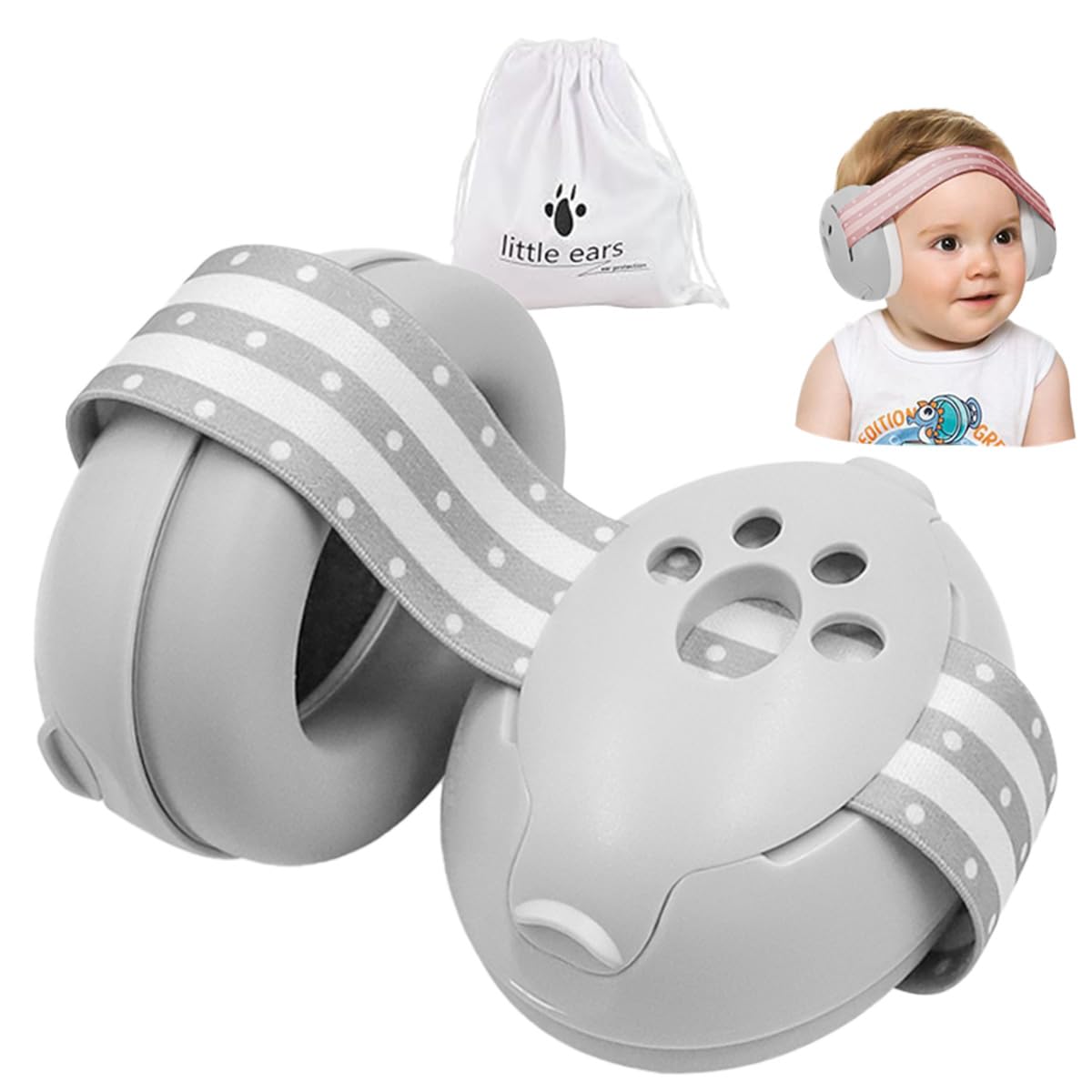 YANKUIRUI Baby Gehörschutz, SNR 25 dB Lärmschutz Kopfhörer verhindert Gehörschäden für 0–36 Monate, Sicherer und Beruhigender Hörschutz, ideal für Reisen, Schlafen (Grau)