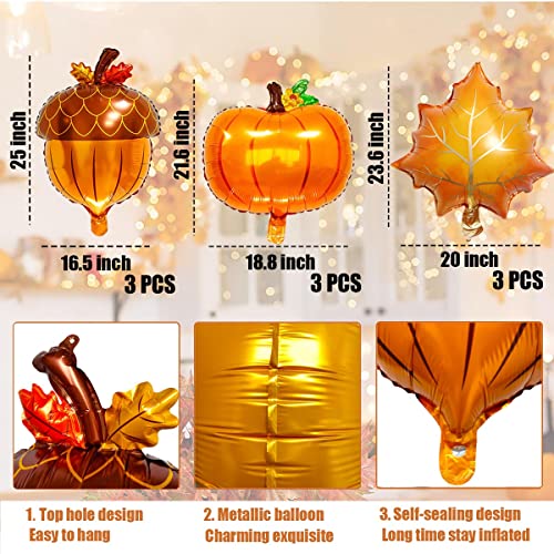 9 Pcs Fall Thanksgiving Balloons Include Pumpkin Balloons Maple Leaf Acorn Foil Balloons Autumn Balloons For Baby Shower Birthday Party Decorations #TOP6