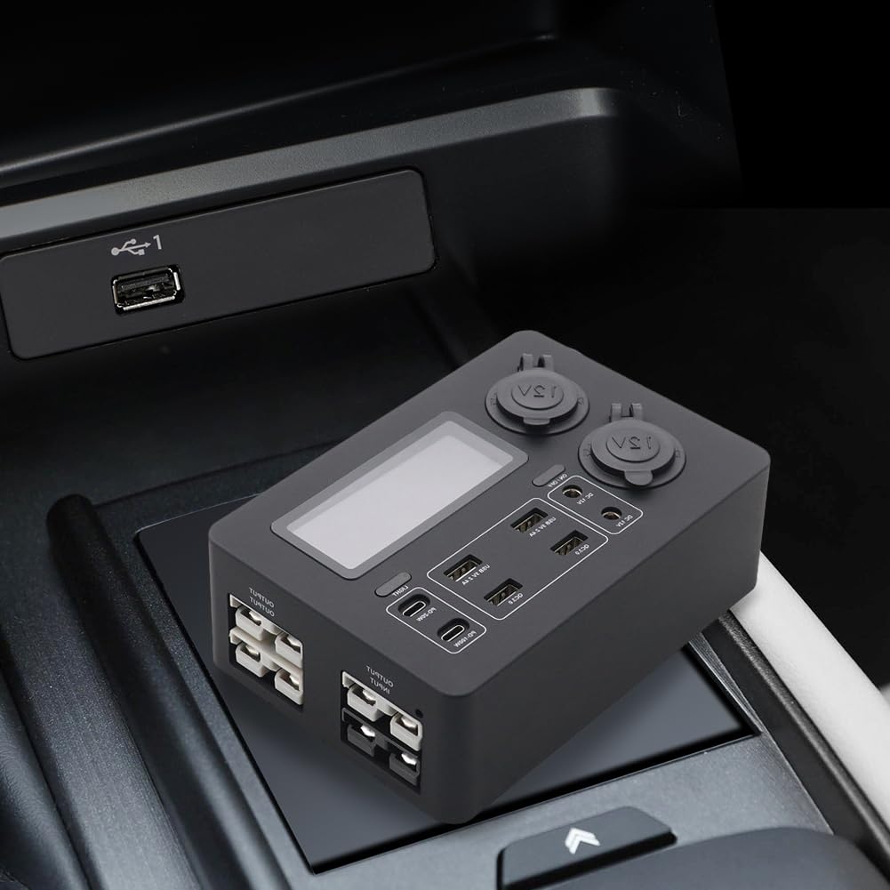 Skrzynka zasilająca z wyświetlaczem LCD 12 V 100 W z diodami LED, przenośny koncentrator sterowania, złącza USB C i QC3.0, mini skrzynka rozdzielcza zasilania do samochodów kempingowych