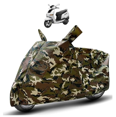 Image of Auto Hub Waterproof Scooty Cover Compatible with TVS iQube Dustproof, UV Protection Two Wheeler Scooty iQube Cover - Army Print