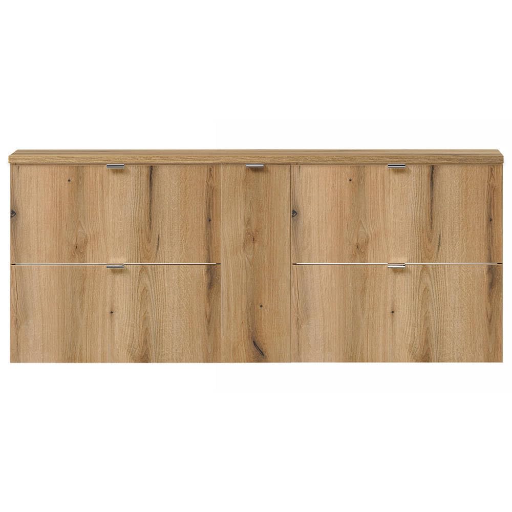 [en.casa] Mueble de Baño Bajo Doble Lavabo Newport Módulos Suspendidos con 4 Cajones, 1 Puerta Batiente y Estante Encimera de 140 cm Sin Recortes 140x60x40 cm MDF/Aglomerado - Roble