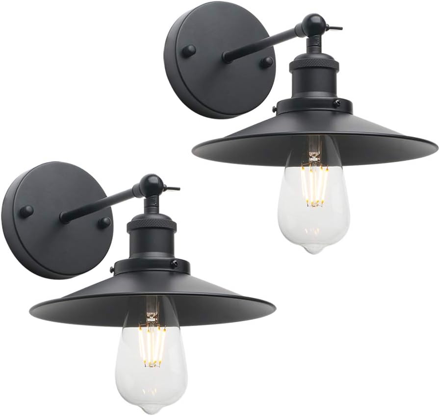 Black Wall Lights Antique Industrial Sconce Lamps 240 Degree Adjustable Up or Down Vintage Art Decor Wall Lights for Kitchen, Lobby, Dining Room, Restaurant, Set of Two (Black)