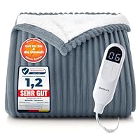 BEDSURE Heizdecke mit Abschaltautomatik 130x180cm - Wärmedecke mit 6 Heizstufen & 10 Stunden Timer, bis zu 8 Stunden Überhitzungsschutz, Elektrische Kuscheldecke für Home & Office, Gestreift Grau