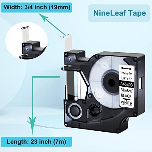 Nineleaf 10 Pack Compatible For Dymo D1 45803 S0720830 19Mm 3/4" X 23Ft Black On White Label Tape Refill Work In Labelmanager 300 350D 400 420P 500Ts Labelpoint 300 Labelwriter 450 Duo Label Maker #TOP2