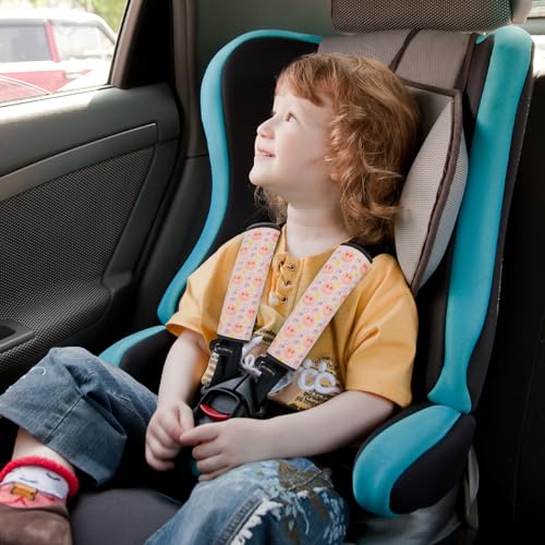 Image of 1 Pack with Fixed clamp Seat Belt Cover for Kids, Soft Comfort Car Seat Belt Covers, Cute Pattern Seat Strap Shoulder Pads for Girls and Boys (Orange Smiling)