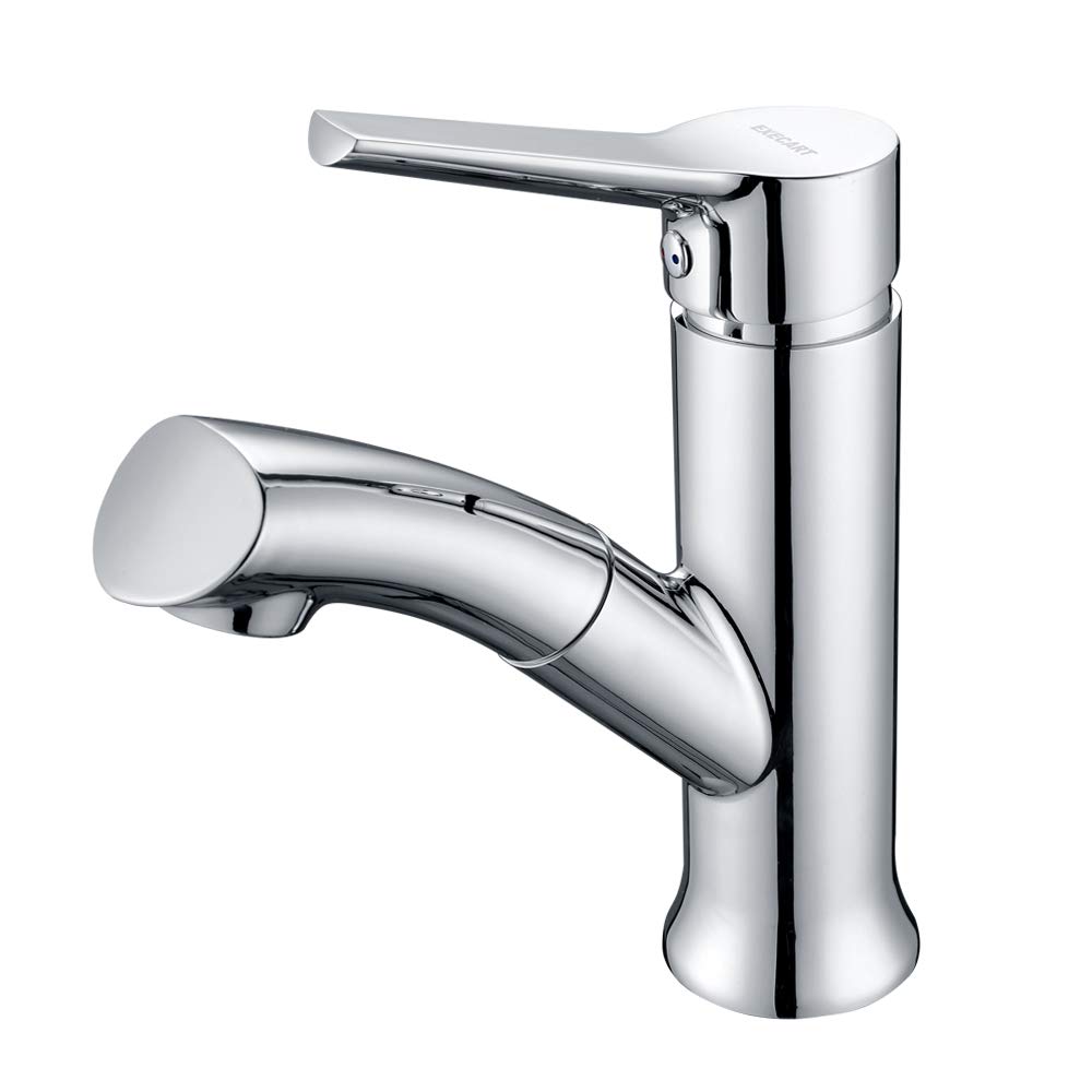 Mitigeur de lavabo douchette extractible en cuivre chromé premium