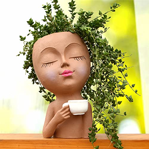 Face-Flower-Pot-Head-Planter-Small-Plant-Pots-Planters-for-Indoor-Plants-Plant-Pot-with-Drainage-Succulent-Flower-Pots-Face-Planter-Gifts-for-Women-Mom-Sister-Coffee-Table-Decor-Brown-Vase-Decor Face Flower Pot Head Planter Small Plant Pots Planters for Indoor Plants Plant Pot with Drainage Succulent Flower Pots Face Planter Gifts for Women Mom Sister Coffee Table Decor Brown Vase Decor