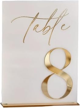 Table Numbers White 3D Gold Mirror Table Numbers,Wedding Table Numbers,Wedding Table Sign with Stand,Table DecorTable 1-20