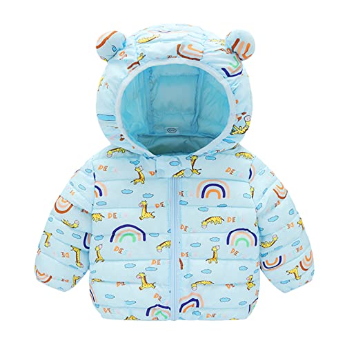 QINQNC Plumas Niño Chaqueta 𝖠viador Ropa De 𝖡ebe Niños pequeños Bebé Niños Niñas Invierno Cálido de dibujos animados Abrigos con estampado Orejas de Chaqueta Chaqueta (Light Blue, 6-12 Months)