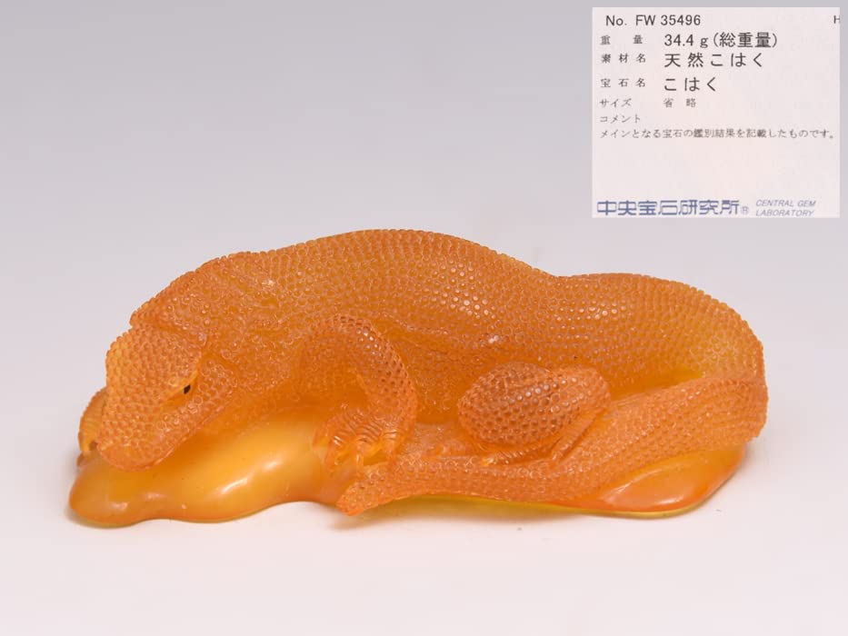 Amazon.co.jp: 中国美術 天然琥珀 こはく 蜥蜴彫 34.4g 鑑別書付