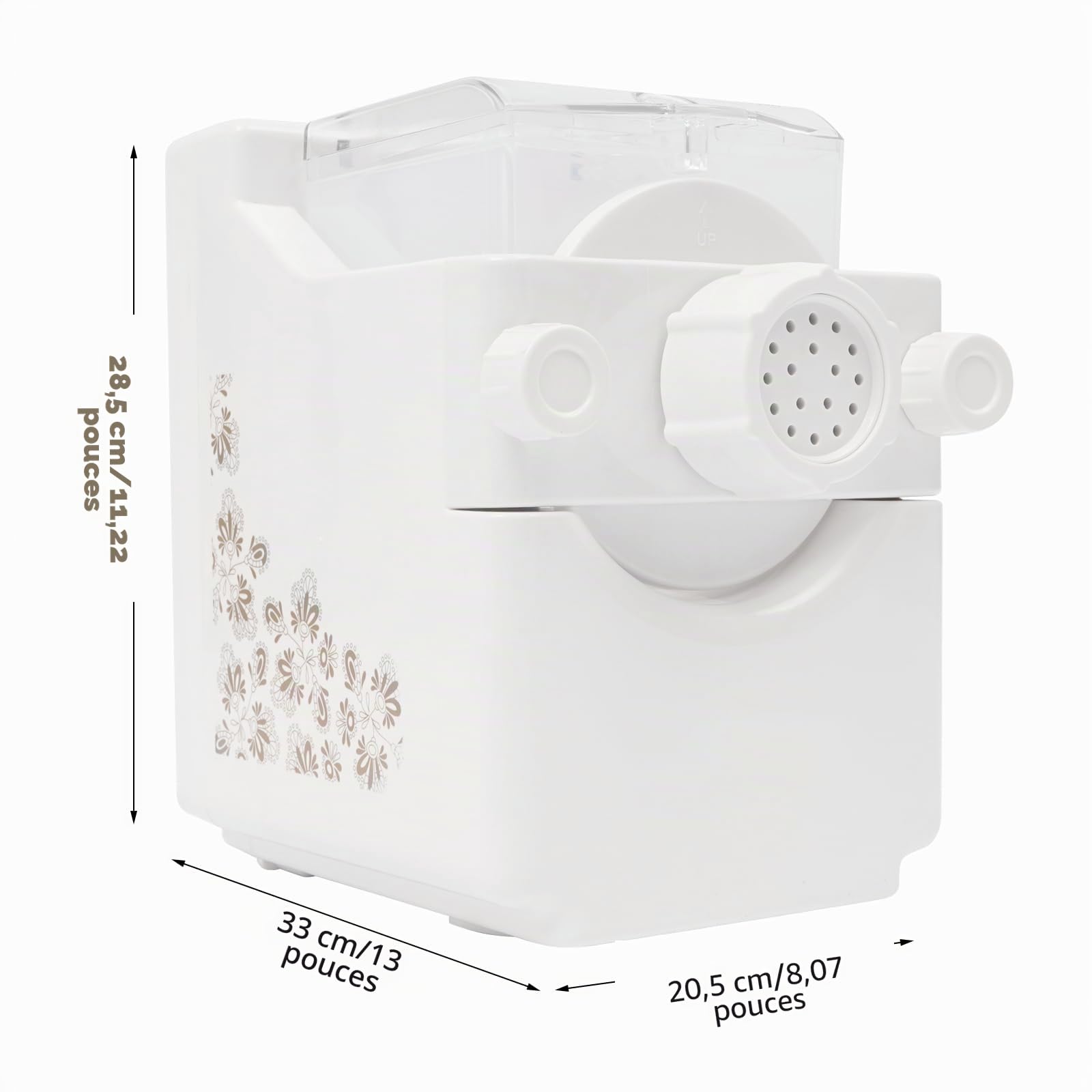 Machine à pâtes, Pasta Maker Automatique avec moteur en cuivre, Pâtes maison en 12 min, 9 formes Acier inoxydable, Mode inverse, Pâtes aux légumes, Clip de sécurité, Capacité 500g, Compact 33 cm