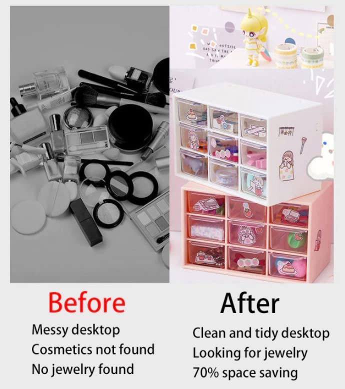 Organizer Per Cassetti 9 Cassetti In Plastica Trasparente, Multiuso Da Scrivania O A Parete Per Trucco, Ufficio E Piccoli Oggetti - 3