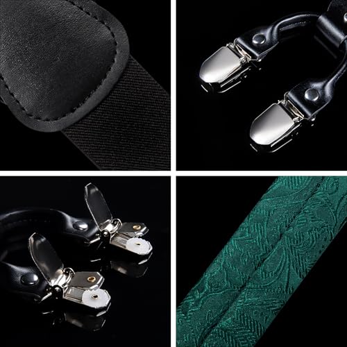 Image of DiBanGu Paisley Bow Tie and Supenders for Men Tuxedo Heavy Duty 6 Clips Suspender Adjustable Y-Shape Mens Trouser Braces