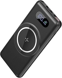 Magnetic Wireless Power Bank 10000mAh, 15W Wireless Charging USB C 20W PD QC3.0 Battery Pack with 4 Output&2 Input LED Display Portable Charger Powerbank for iPhone15 14 13 12 Pro Max Samsung and More