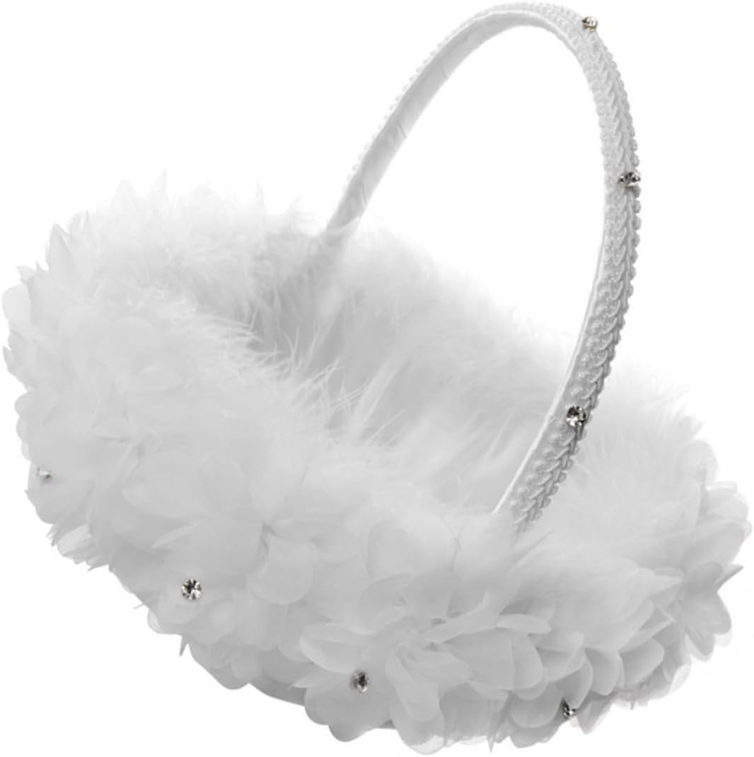 White Lace Flower Girl Basket for Wedding Ceremony, Single White Floral Basket for Wedding Party Supplies and Confetti Holder