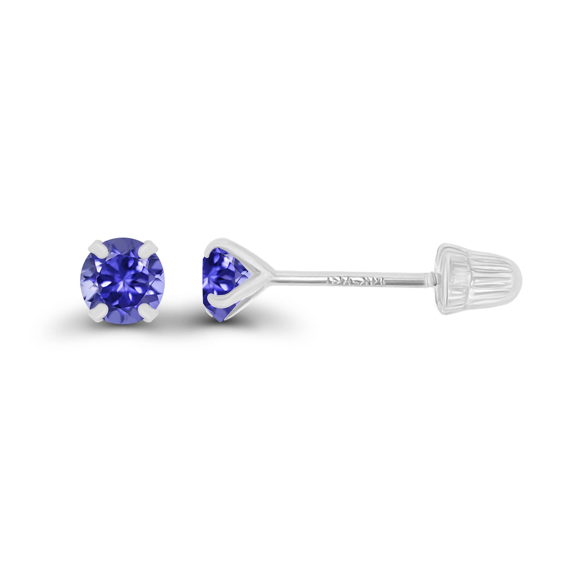 Solid 14k Gold Hypoallergenic 3mm Round Birthstone Solitaire Screw Back Stud Earrings