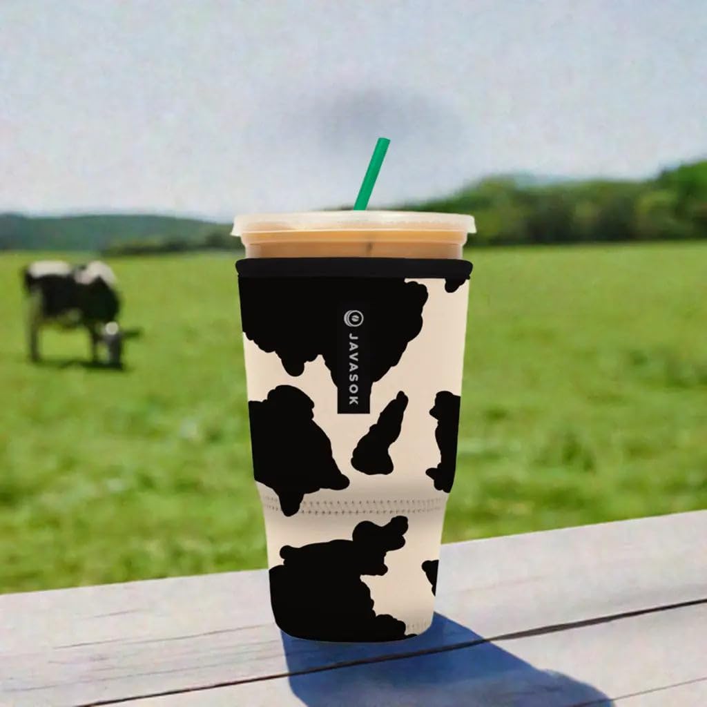 Sok It JavaSok Isolierhülle für Eiskaffee und kalte Soda, Neopren, Kuhmuster, Größe S: 453-567 g