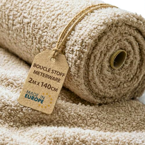 Tela Boucle para Tapizar 2 M x 140 cm   Tela para Sofas Sillas Tapiceria por Metros Textil Decoracion Muebles Ideal para Revestimiento Asientos Oeko Tex Beige