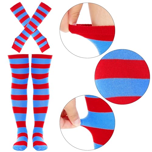 Image of Tongcloud Women's Striped Knee High Socks, Over Knee Thigh High Socks, Arm Warmer and Fingerless Gloves Set
