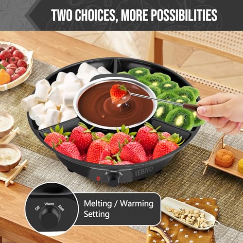 Image of Chocolate Melting Pot Electric Chocolate Fondue Set with 6 Forks | 3-Section Food Trays with 6pcs Dipping Forks Perfect for Chocolate Housewarming Christmas Party Gifts (Black)