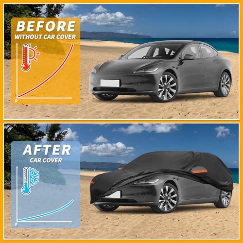 Image of Car Cover Waterproof All Weather Sun Rain Protection Full Exterior Cover for Tesla Model 3 Black with Left Side Zippers