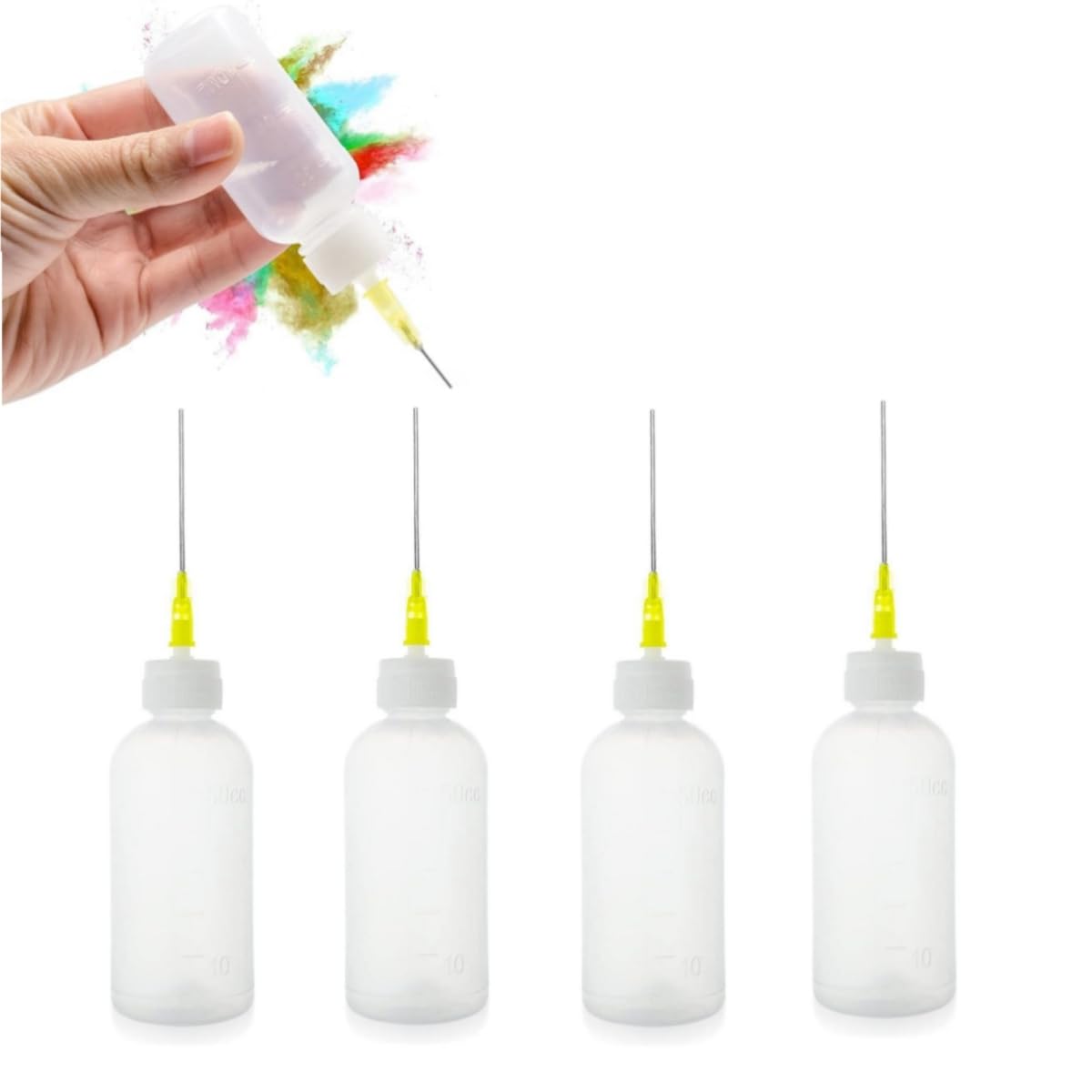 Jubobu 4 Pcs Applicator Bottles,Precision Tip Squeeze Bottle,50ml Plastic Squeezable Dropper Bottles with Blunt Needle Tip for Glue Applications, Paint Quilling Craft and Oil