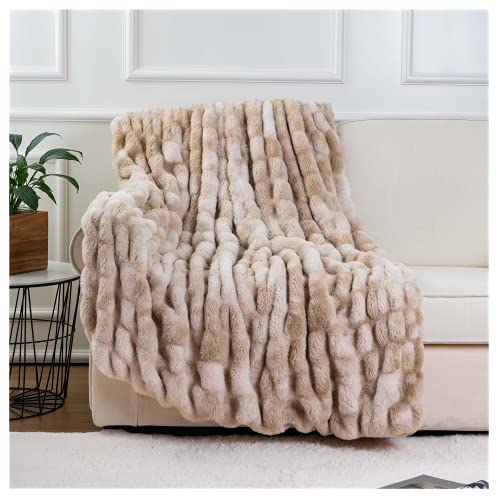 BATTILO HOME Faux Fur Warm Elegant Cozy Throw Decorative Blanket Bed Sofa Blanket 150x200cm - Beige - 150x200cm