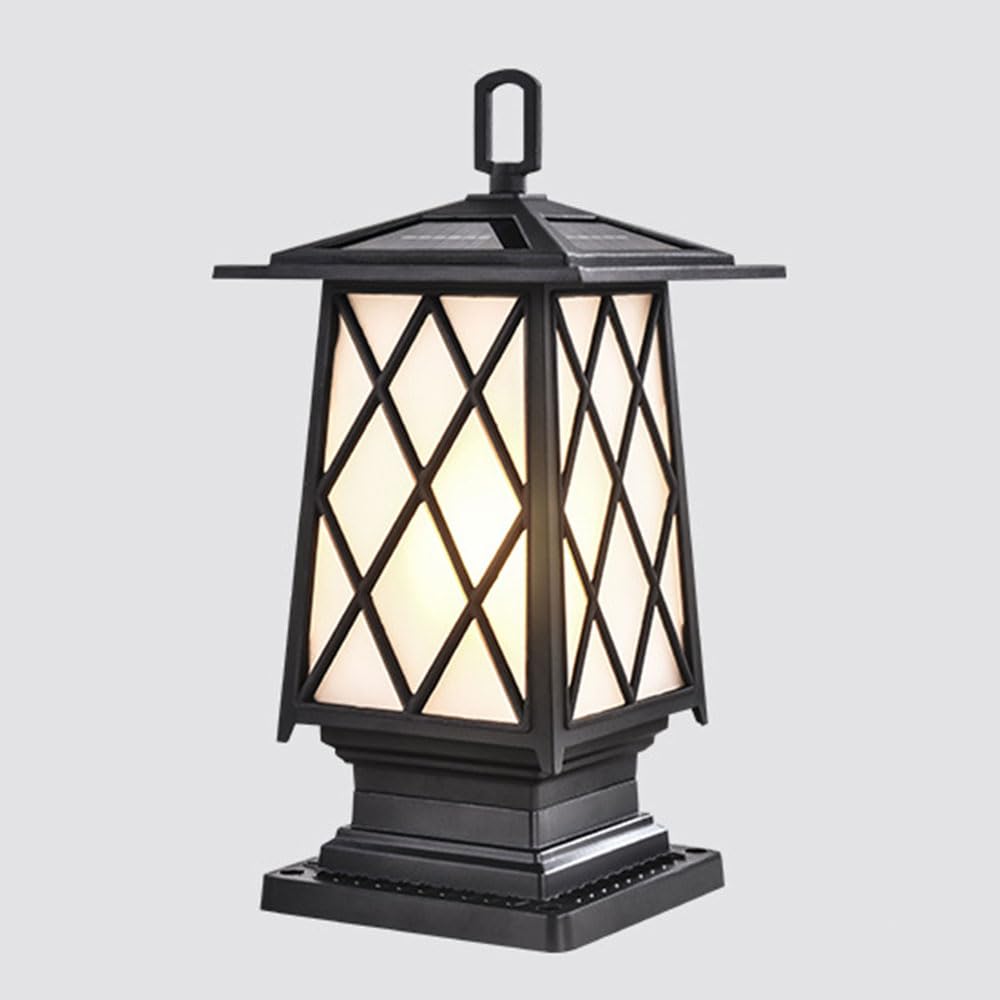 Lampada Solare Da Esterno A Colonna, Impermeabile, Per Recinzione | Lampada a sospensione impermeabile con struttura in metallo e paralume in vetro, accensione/spegnimento automatico