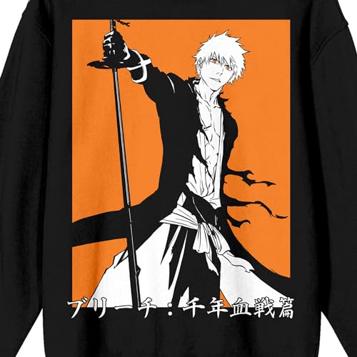 Bleach 100 Year Blood War Ichigo On Orange Background Crew Neck Long Sleeve Black Adult Sweatshirt3