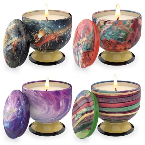 4-Piece Elegant Goblet Scented Candle Set - 4oz Floral & Fresh Tin Jar Candles (Lavender, Jasmine, Vanilla, Lemon) - Relaxing Aromatherapy for Bedroom, Bathroom, Spa & Home Decor Gift