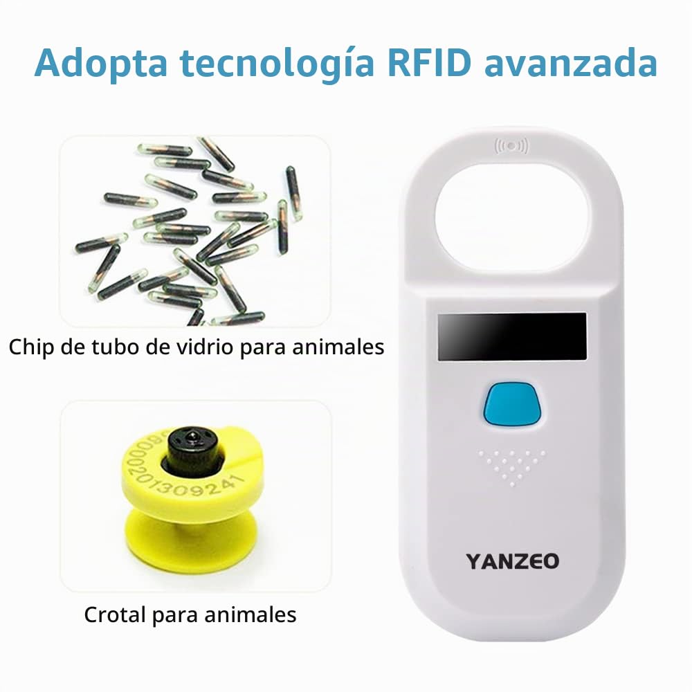 Yanzeo AR180 Escáner de Microchip para Mascota, lector de mano RFID EMID, escáner de identificación para mascotas de 134,2 kHz recargable para escáner de chip de animal