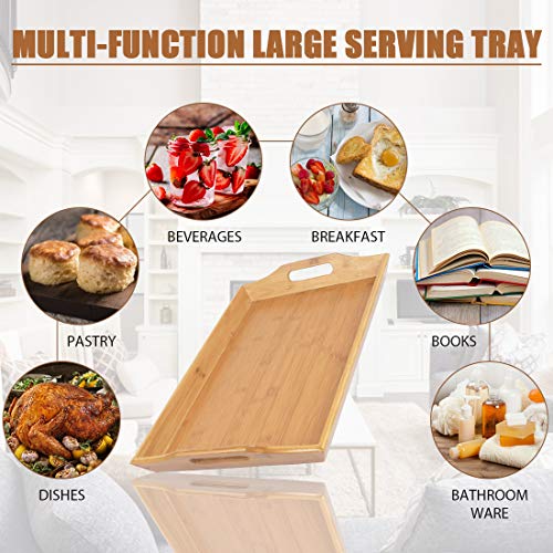 Artmeer Wooden Large Serving Trays Handles Breakfast Salad Platters Bamboo Decorative Trays Coffee Tea Tray Food Tray Butler Serving Tray for Kitchen Party Dinner Snack