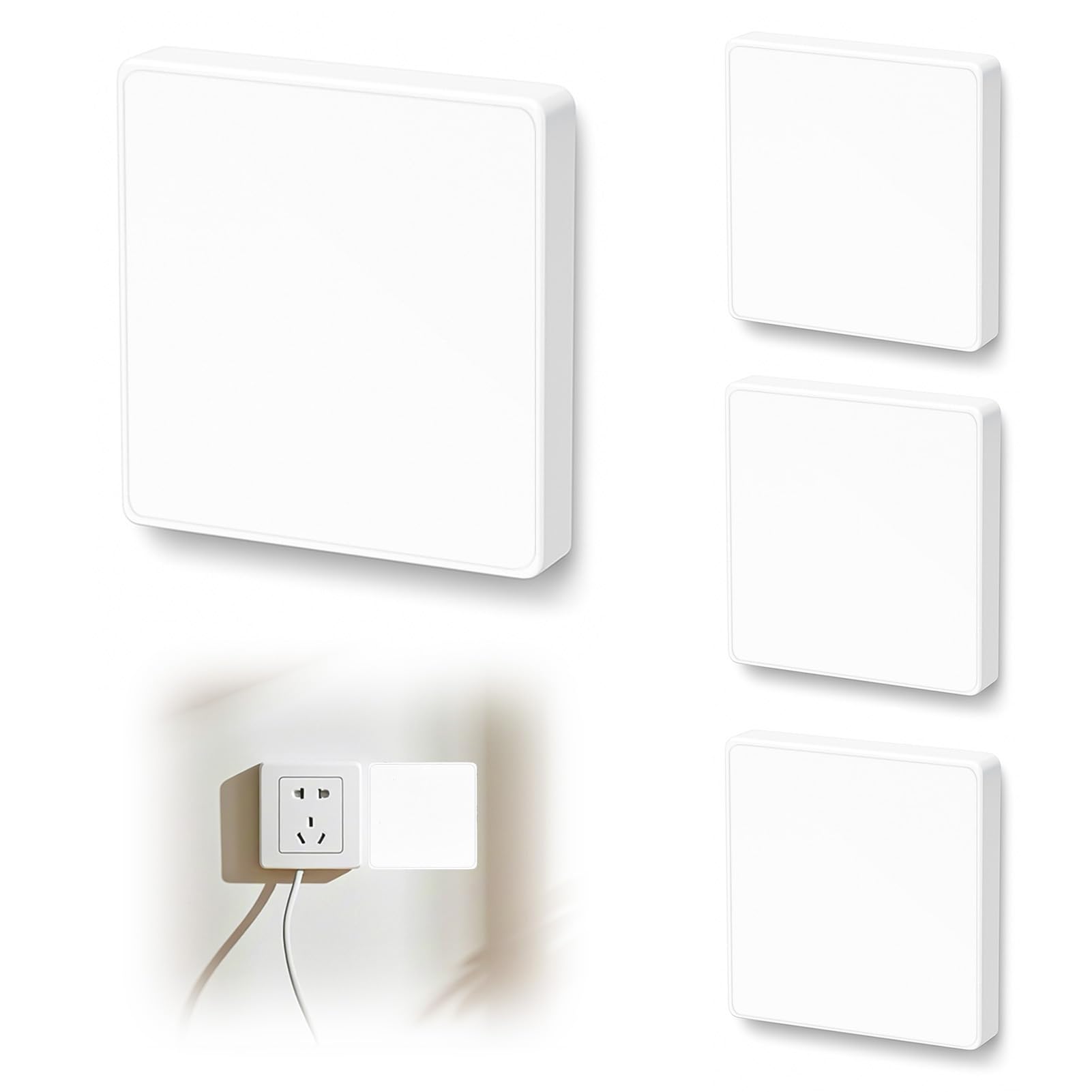 Pannello cieco da parete, 4 pezzi, copertura cieca, da incasso, 8,6 x 8,6 cm, in plastica, senza viti, bianco, per prese o interruttori inutilizzati