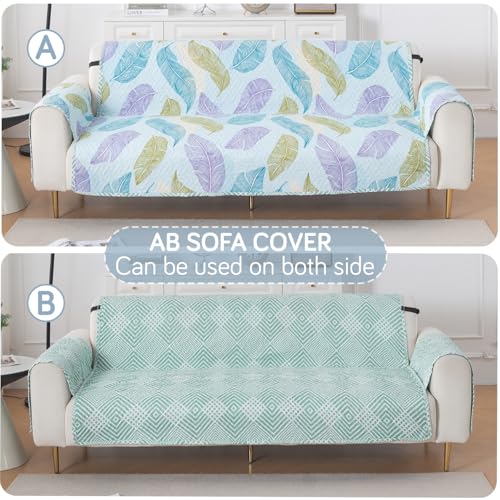 Image of HOKIPO Double Sided Quilted Sofa Cover 4 Seater Fully Covered, Washable(3+1) Sofa Cover Easy Drape Series, Colourful Leaves (IN-1101 + IN-1099-ED2)