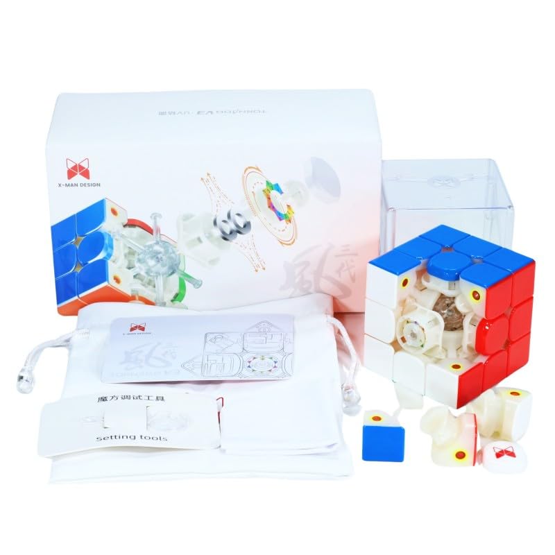 Image of QiYi X-Man Tornado V3 Pioneer 3x3 Magnetic Speed Cube - MagLev Core with Corner-to-Core Magnets, UV Coating Adjustable Tension, Spring & Magnet Settings - Fast Cube with Accessories (Bag, Tool, Case)