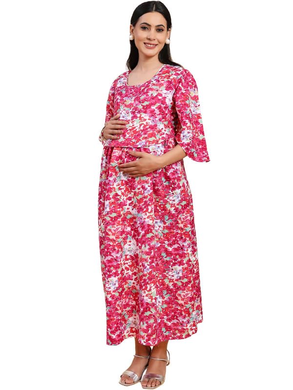 Image of RITIJYA Zipless Feeding Kurta Dress for Women | Maternity Nursing Kurti, No-Zip Easy Access | Extra Pleats Pre to Post Pregnancy | Quick-Dry Fabric | S-4XL