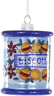 Cody Foster & Co Italian Biscotti Jar Ornament, Vibrant Blue with Yellow Accents, Hand-Painted Glass Decor