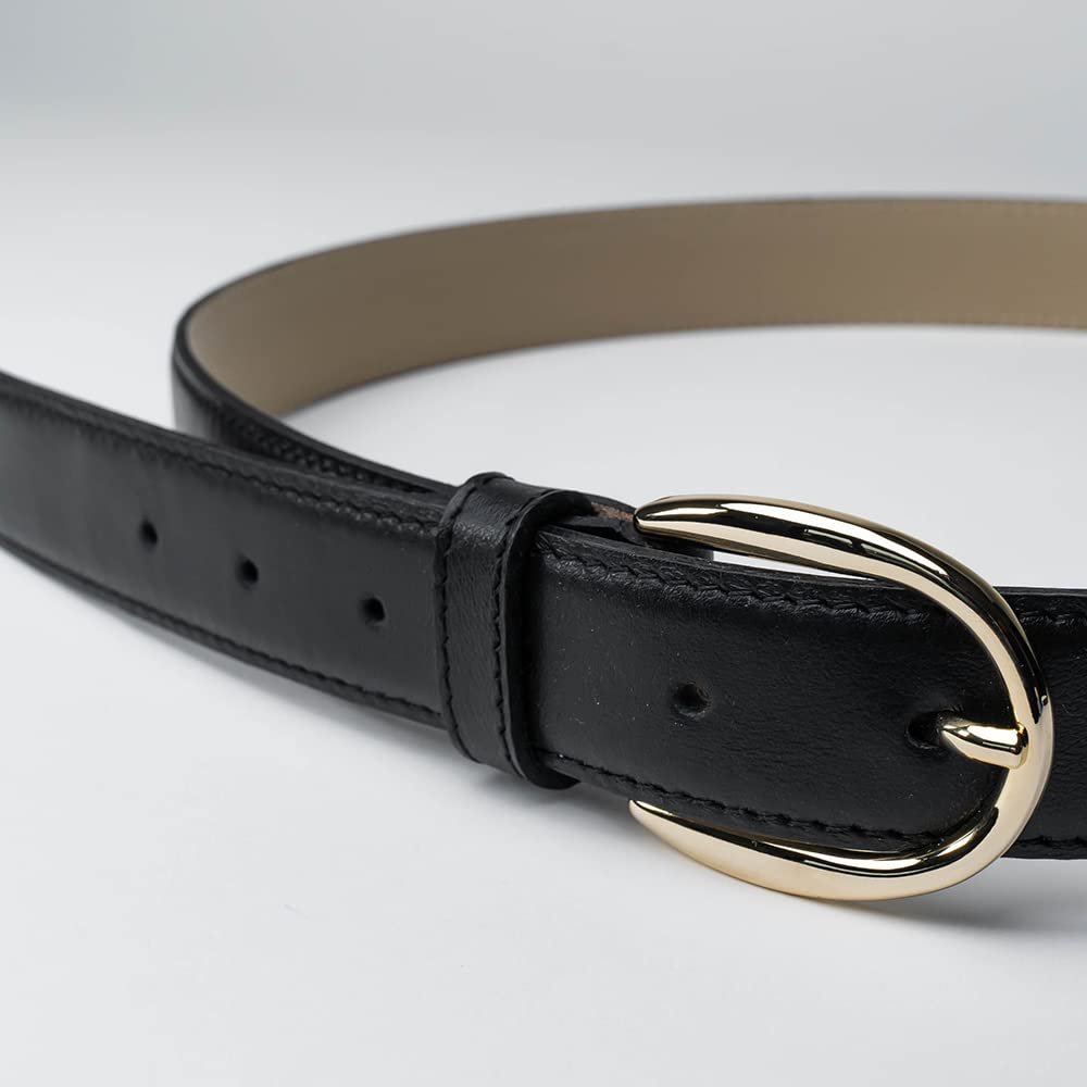 Cintura Bombata con cucitura in Pelle per Donna | Vera Pelle Made in Italy | Colore Nero