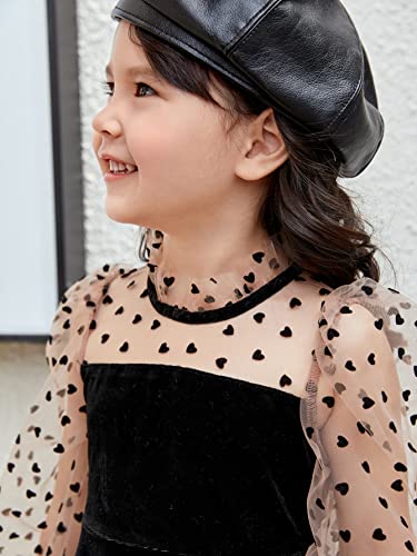 WDIRARA Toddler Girl's Heart Print Sheer Mesh Long Sleeve Frill Mock Neck Swing Mini Dress3