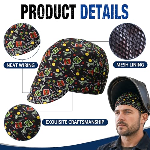 Image of Hercicy 4 Pcs Welding Caps Flame Resistant Cotton Universal Fit,Paisley