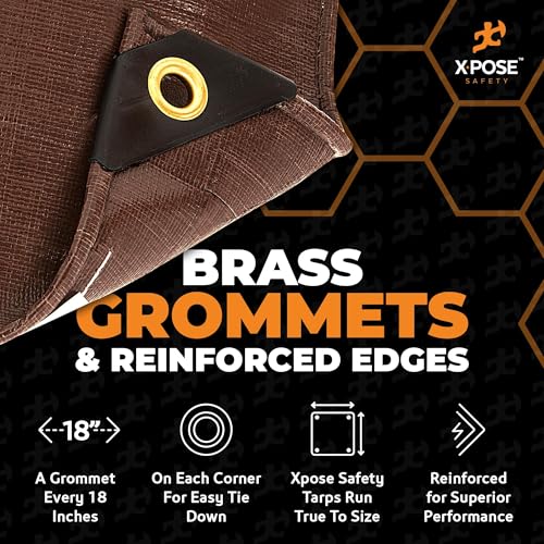 Image of 5' x 7' Super Heavy Duty 16 Mil Brown Poly Tarp Cover - Thick Waterproof, UV Resistant, Rip and Tear Proof Tarpaulin with Grommets and Reinforced Edges - by Xpose Safety