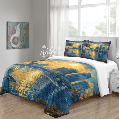 Housse de couette 200x200 coucher de soleil port double microfibre