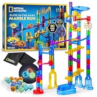 NATIONAL GEOGRAPHIC Glowing Marble Run – Construction Set with 15 Glow in The Dark Glass Marbles & Storage Bag, STEM Gifts for Boys and Girls, Building Project Toy (Amazon Exclusive)