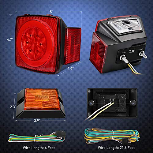 Image of Nilight 2PCS Square LED Trailer Light Kit with Halo Glow | Submersible stop turn tail, side marker, clearance and license lights for 12V trailer boat RV Camper Truck Snowmobile