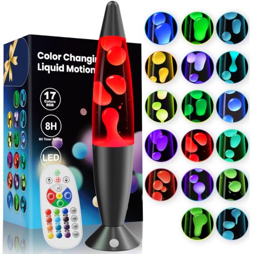 Image of 17 Colors Changing Table Lamp for Kids Adults Bedroom Office Decor, 16 Inch Giant Black LED Liquid Motion Lamp Large Relax Night Light Sensory Mood Lighting Stress Relief with 8H Timing