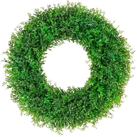 22inch Artificial Boxwood Wreath, 22" Spring Summer Wreath Faux Greenery Leaves Wreath for Front Door Wall Window Porch Farmhouse Patio Garden Indoor Outdoor Decor Wedding Party Decoration Cover