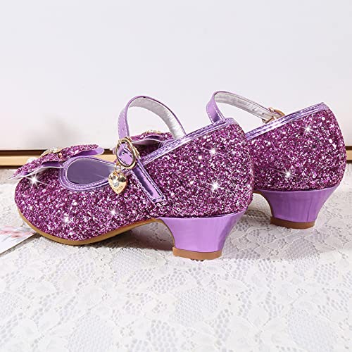 Kid Girls Glittler Mary Jane Shoes Party Dance Shoes Little Kid Big Kid Low Heel Dress Shoes for Wedding (Purple, 10 Little Kid)2
