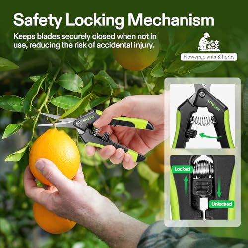 Image of VIVOSUN Gardening Scissors, 6.5 Inch Hand Pruner, Pruning Shear with Straight Stainless Steel Blades, Garden Tools for Women Men, Black and Green