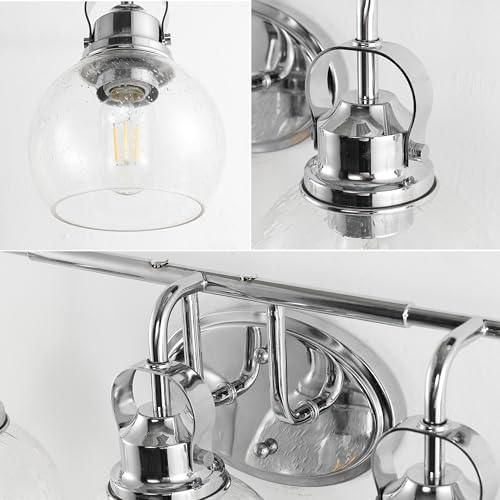 JONATHAN Y 36.25" Chrome Shirley 5-Light Bathroom Vanity Light, Metal Wall Sconce, Clear Seeded Glass Shade, Modern Transitional Farmhouse Fixture, LED Bulbs Included (JYL7906A) by JONATHAN Y - Image 3